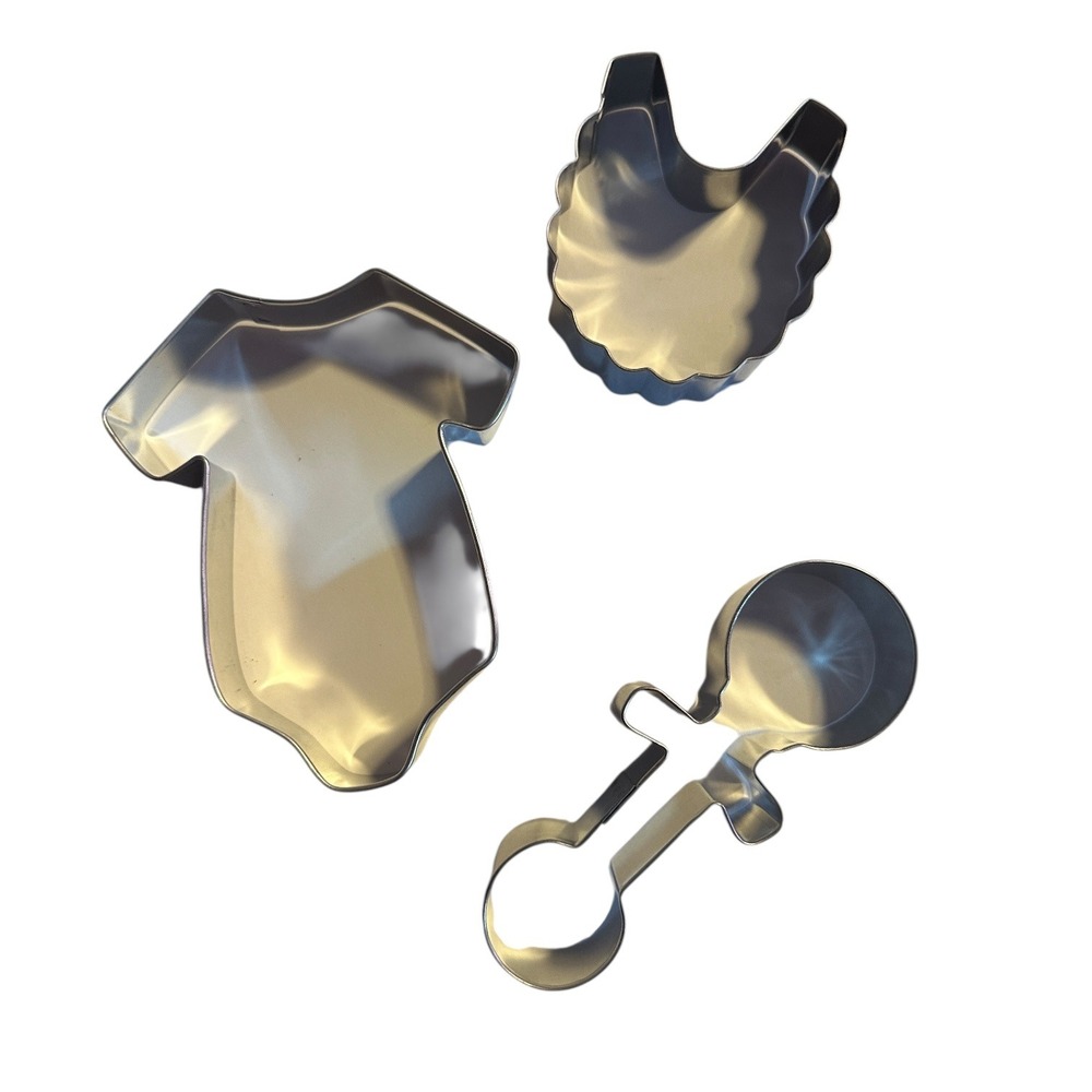 Baby Shower Cookie Cutters Set 3 Piece Onesie‎ Bib Rattle Stainless Steel Baking